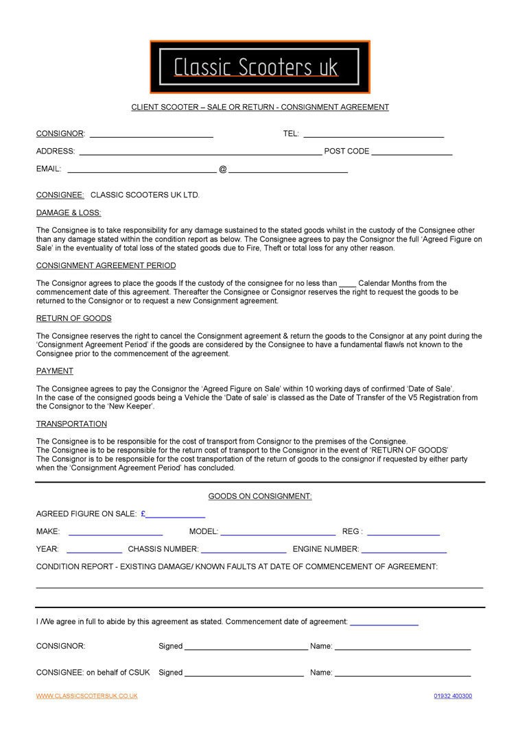 CSUK Consignment Agreement Form